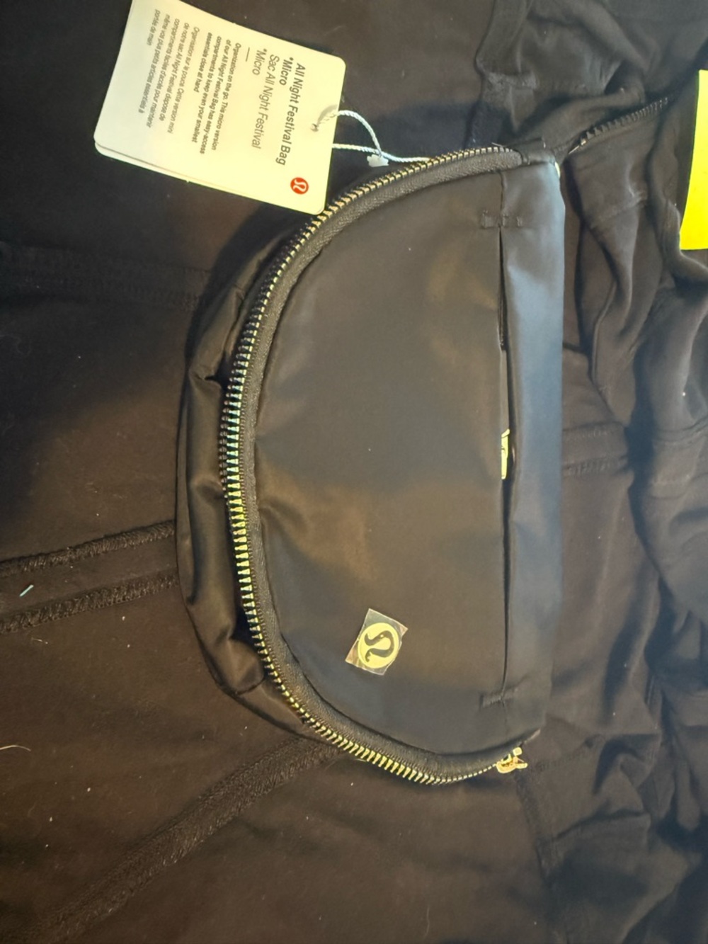 lululemon athletica Black Belt Bag with Gold Zipper